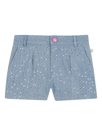 Billieblush Kids' Jacquard Pleated Denim Shorts In Blue
