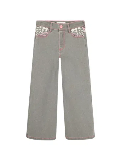 Billieblush Kids' Leopard-print Wide-leg Jeans In Gray