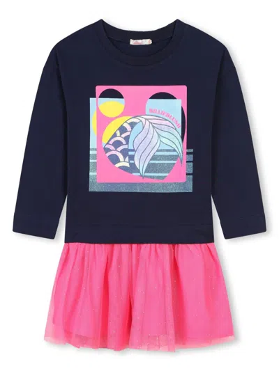 Billieblush Kids' Logo-print Cotton Dress In Blue