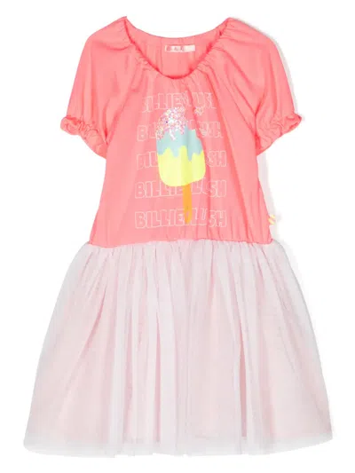 Billieblush Kids' Logo-print Tulle-overlay Dress In Pink