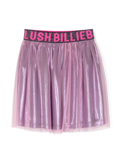 Billieblush Kids' Logo-waistband Metallic-effect Skirt In Pink