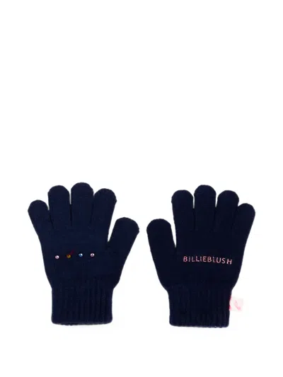 Billieblush Kids' Logo-embroidered Crystal-embellished Gloves In Blue