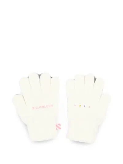 Billieblush Kids' Logo-embroidered Crystal-embellished Gloves In White