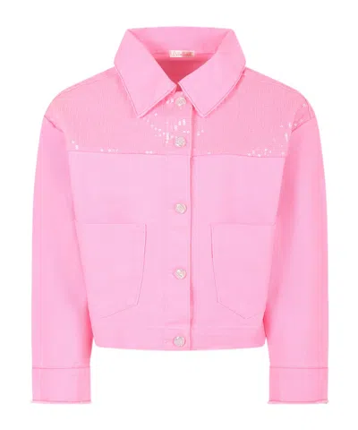 Billieblush Kids' Long-sleeved Denim Jacket In Pink