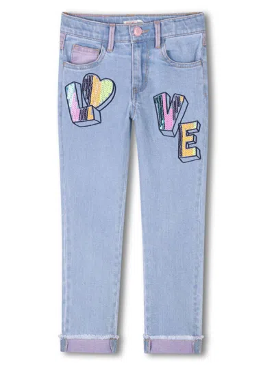 Billieblush Kids' Love-embroidered Jeans In Blue