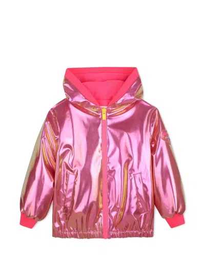 Billieblush Kids' Metallic-effect Hooded Raincoat In Pink