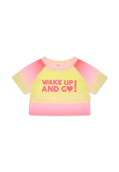 Billieblush Kids' Multicolor T-shirt For Girl With Fuchsia Lettering