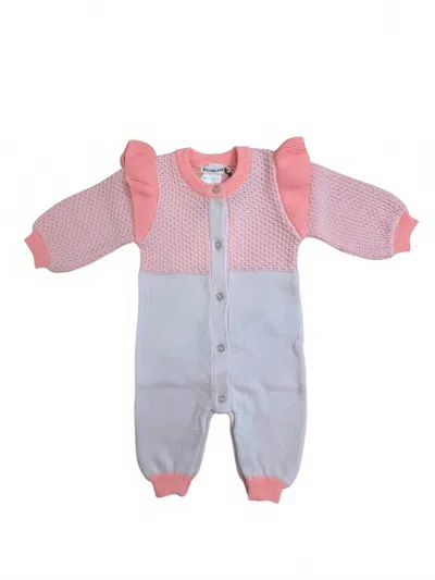 Billieblush Kids' Newborn Ruffle Shoulder Jumpsuit In Pink In Multi