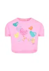 Billieblush Pink Crop T-shirt For Girl With Hearts In Pink