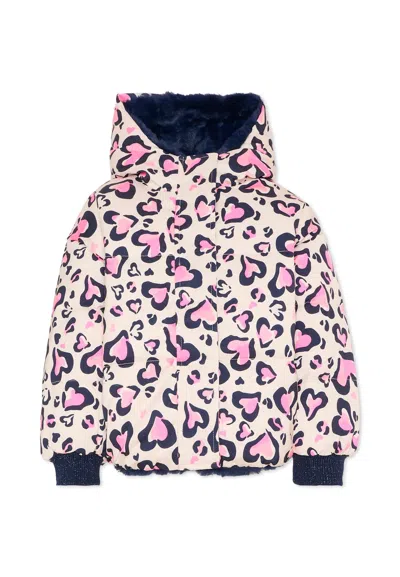 Billieblush Kids' Pink Reversible Down Jacket For Girl With Print In Multi
