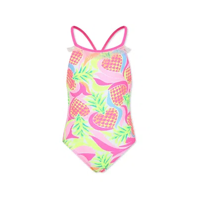Billieblush Kids' Pink Swimsuit For Girl With Pineapple Print In Multicolor