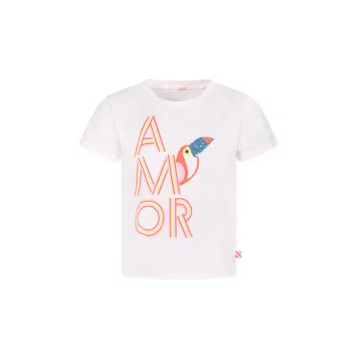Billieblush Kids' Pink T-shir For Girl With Pelican Print In White