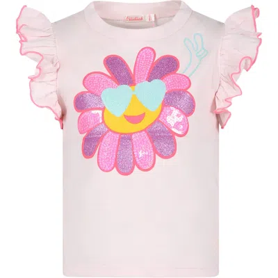 Billieblush Kids' Pink T-shirt For Girl Wikth Flower And Sequins