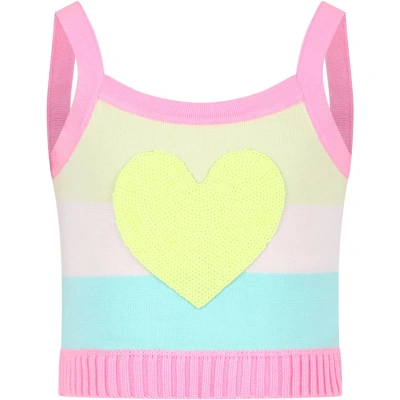 Billieblush Kids' Pink Top For Girl With Heart In Multicolor