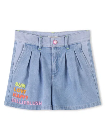Billieblush Kids' Pleat-detail Denim Shorts In Blue