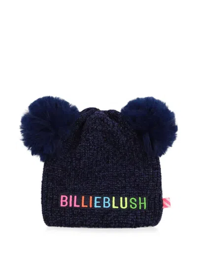 Billieblush Kids' Pom-pom Chunky-knit Beanie Hat In Blue