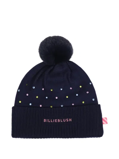 Billieblush Kids' Rhinestone-embellished Pompom Beanie Hat In Blue