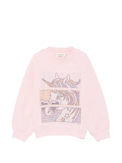 Billieblush Kids' Rhinestone-embellished Unicorn-print Sweater In Pink
