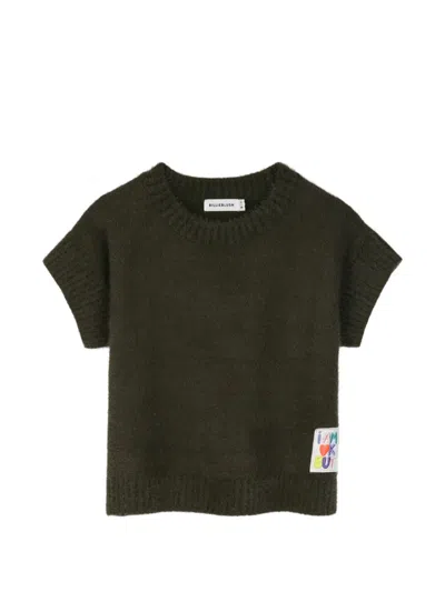 Billieblush Kids' Ribbed-knit Logo-patch Short-sleeve Sweater In White