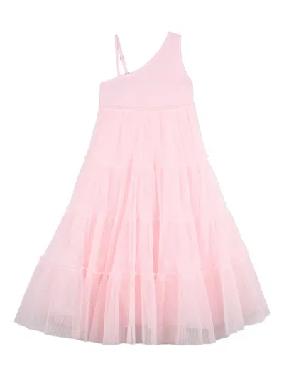 Billieblush Kids' Ruffled Asymmetric Dress In Pink