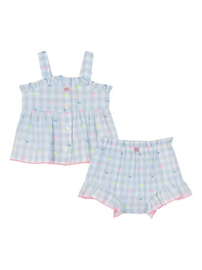 Billieblush Babies' Ruffled Check-pattern Shorts Set In Blue
