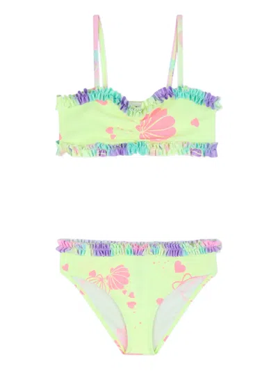 Billieblush Kids' Ruffled-detail Floral-print Bikini Set (set Of Two) In Green