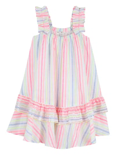 Billieblush Kids' Ruffled-detail Striped-pattern Dress In Multi