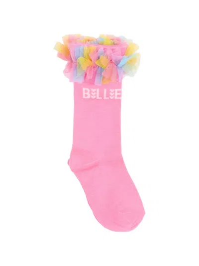 Billieblush Kids' Ruffled Intarsia-knit Socks In Pink