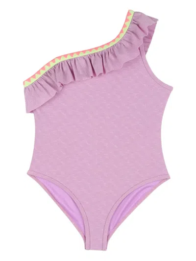Billieblush Kids' Ruffled One-shoulder Swimsuit In Purple