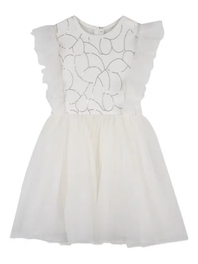 Billieblush Kids' Ruffled Sequin-embellished Dress In White