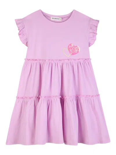 Billieblush Kids' Ruffled Sequinned-heart Dress In Purple
