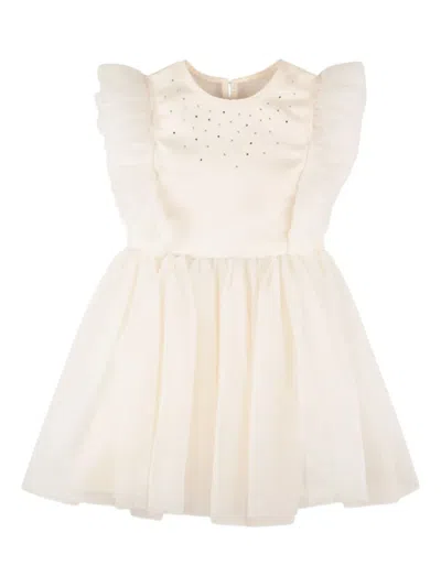 Billieblush Ruffled-sleeve Embellished Dress In White