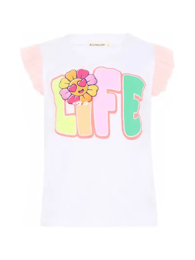 Billieblush Kids' Ruffled Sleeve Graphic T-shirt In White