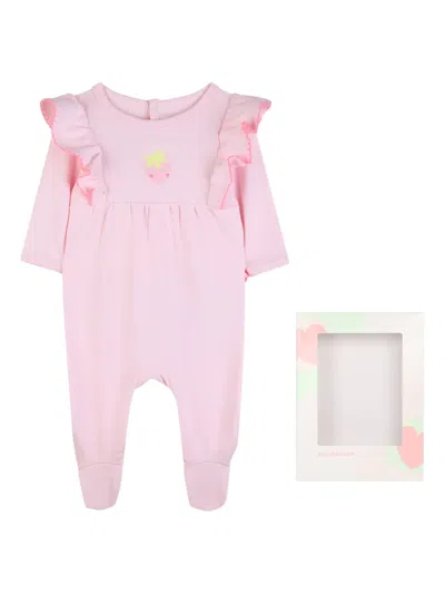 Billieblush Ruffled Strawberry-motif Babygrow Set In Pink