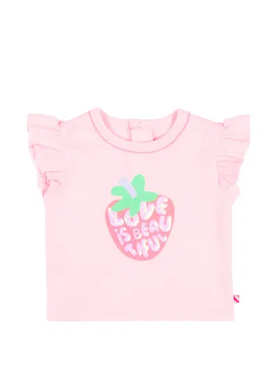 Billieblush Babies' Ruffled Strawberry-motif T-shirt In Pink
