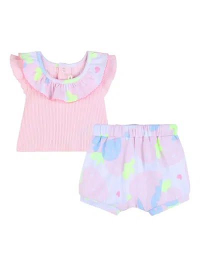 Billieblush Babies' Ruffled Strawberry-print Shorts Set In Pink