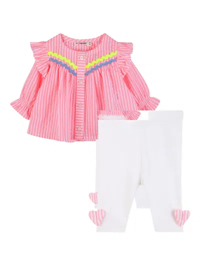 Billieblush Ruffled-trim Striped Babygrow Set In Pink