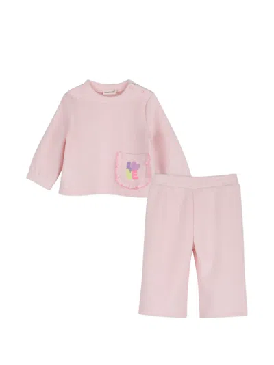 Billieblush Babies' Ruffled-pocket Ribbed Top And Trousers Set In Pink