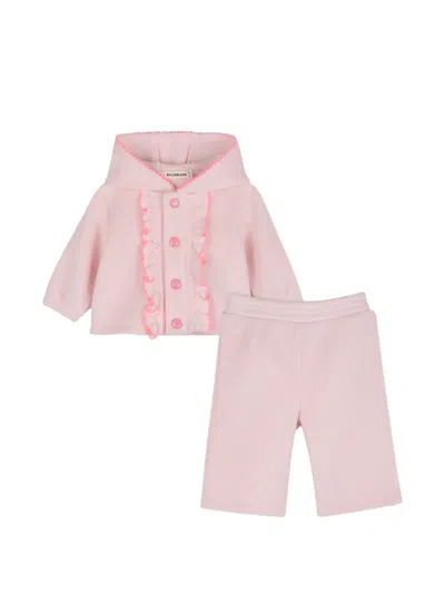 Billieblush Babies' Ruffle-trimmed Hooded Cardigan And Trousers Set In Pink