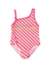 Billieblush Striped One-shoulder Swimsuit In Fuchsia