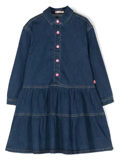 Billieblush Kids' Sequin Denim Dress In Blue