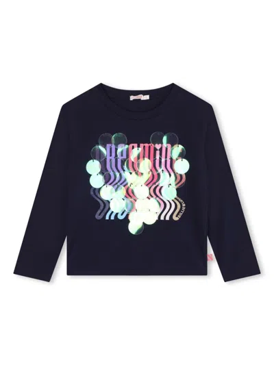 Billieblush Kids' Sequin-embellished Cotton T-shirt In 85t Navy