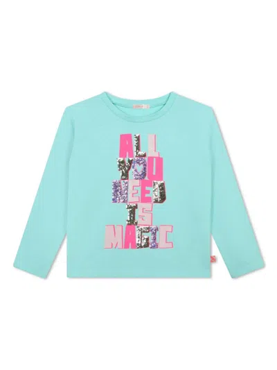 Billieblush Kids' Sequin-embellished Cotton T-shirt In Green