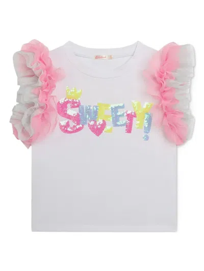 Billieblush Kids' Sequin-embellished Frill-sleeve T-shirt In White