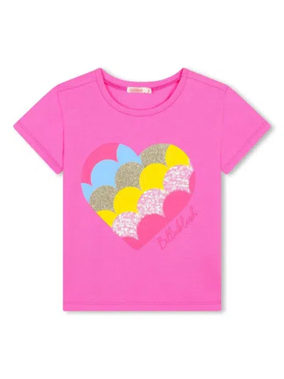 Billieblush Kids' Sequin-embellished Heart Motif T-shirt In Pink