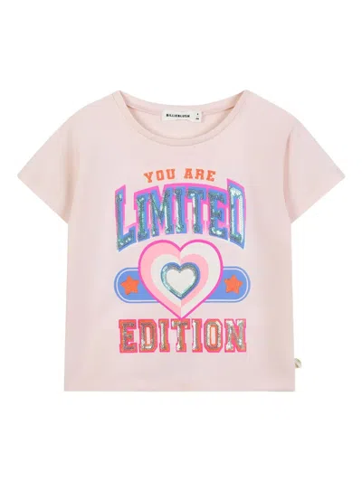 Billieblush Kids' Sequin-embellished Heart-print T-shirt In Pink