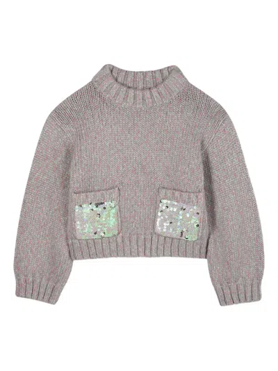 Billieblush Kids' Sequin-embellished Knitted Sweater In Gray