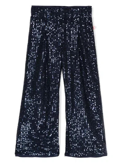 Billieblush Kids' Sequin-embellished Wide-leg Trousers In Blue