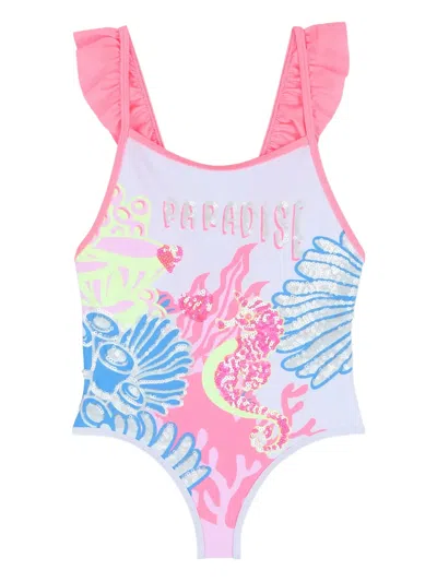 Billieblush Kids' Sequin-embellishment Ruffled-detail Swimsuit In Multi