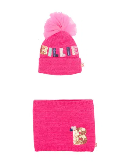 Billieblush Kids' Sequin Logo Detail Hat Set In Pink